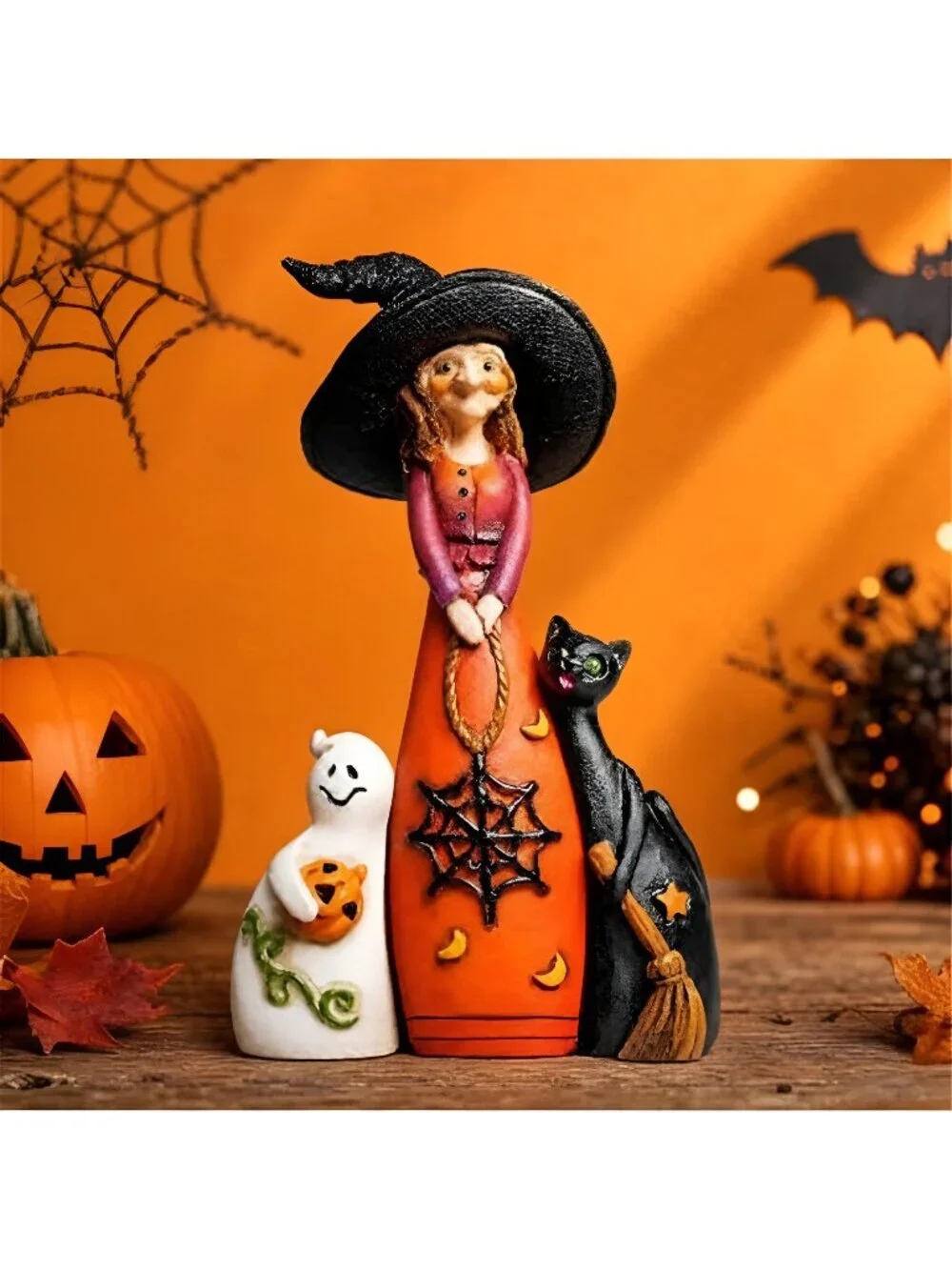 Set of 3 Halloween Resin Witch Ghost Cat Halloween Decorations Indoor